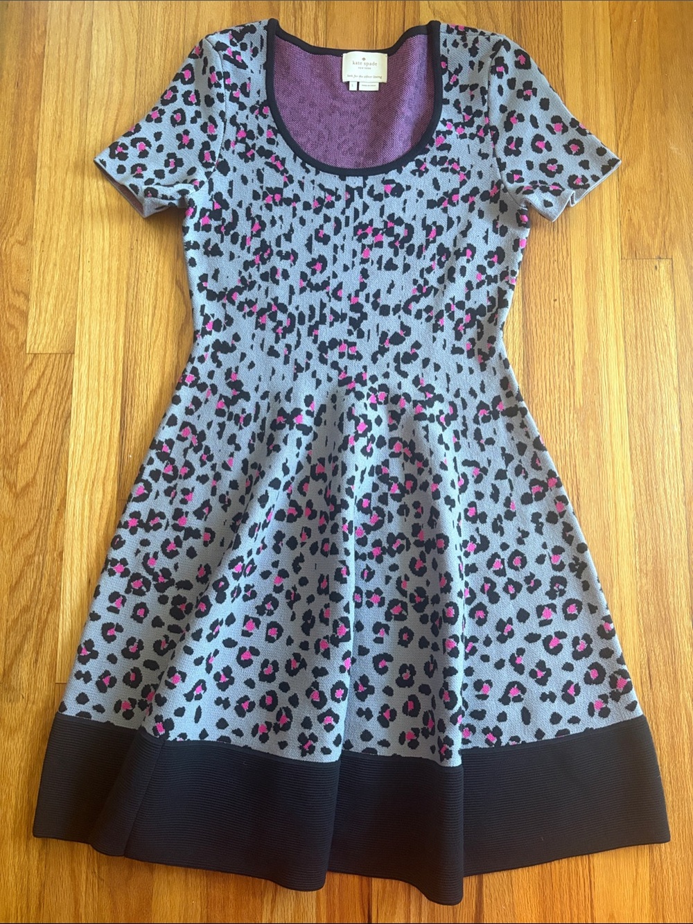 Kate Spade New York Cyber Cheetah Sweater Dress Big Smoke Grey Pink